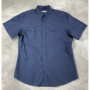 Teddy Stratford Zip Fit Shirt Mens 6 XXL Navy Slim Fit Short Sleeve Cotton